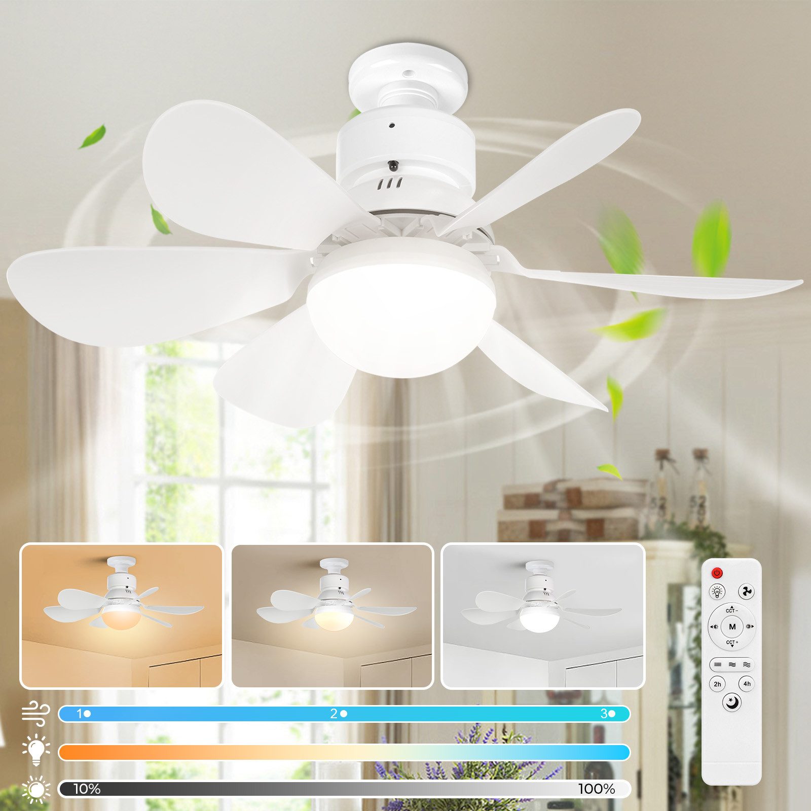 Jibenhome Deckenventilator LED Deckenleuchte Deckenventilator Dimmbar, günstig online kaufen