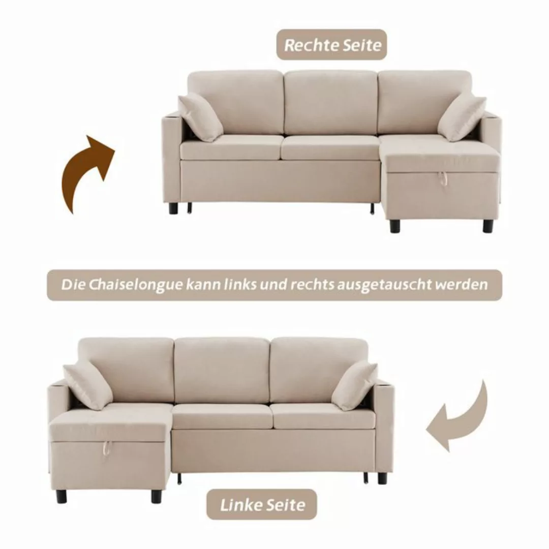 REDOM Ecksofa Schlafsofa, L-förmiges Sofa mit Schlaffunktion, mit Taschenbe günstig online kaufen