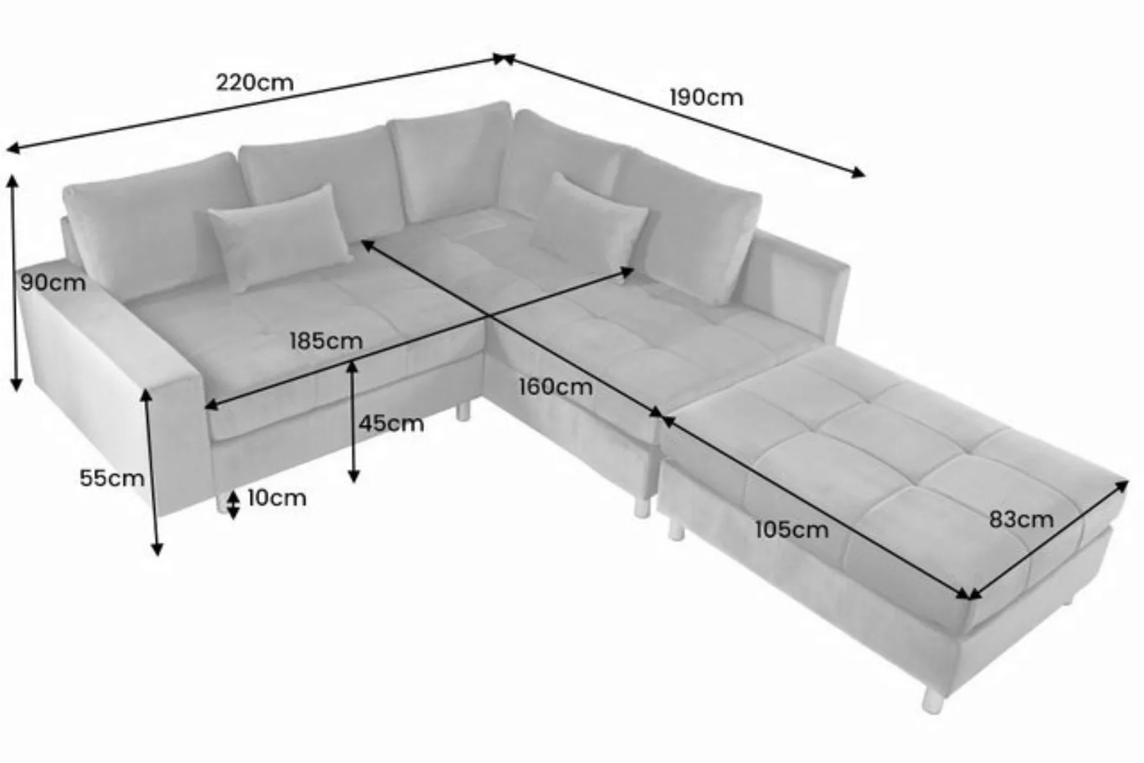 riess-ambiente Ecksofa KENT 220cm hellgrau / schwarz, Einzelartikel 1 Teile günstig online kaufen