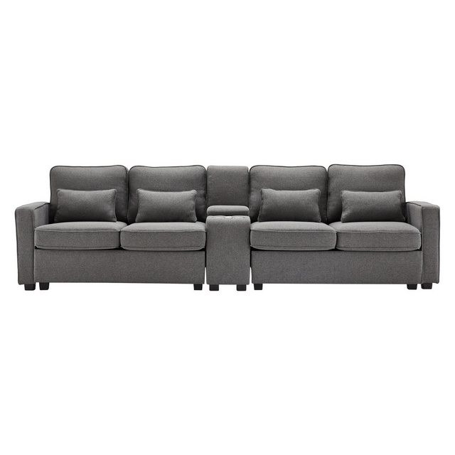 Welikera Sofa 4 Sitzer Sofa aus Leinenstoff mit Konsole,Armlehnentaschen,4 günstig online kaufen