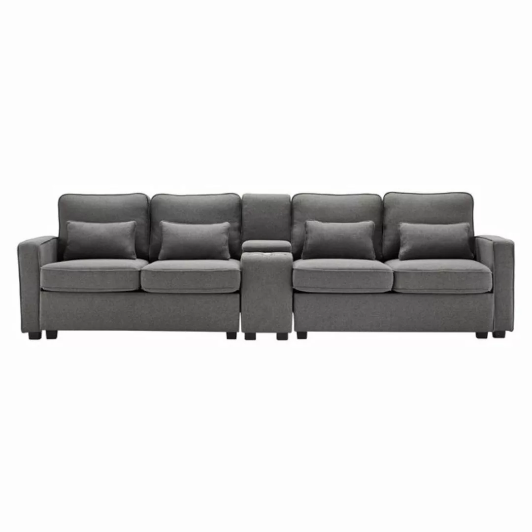 Welikera Sofa 4 Sitzer Sofa aus Leinenstoff mit Konsole,Armlehnentaschen,4 günstig online kaufen