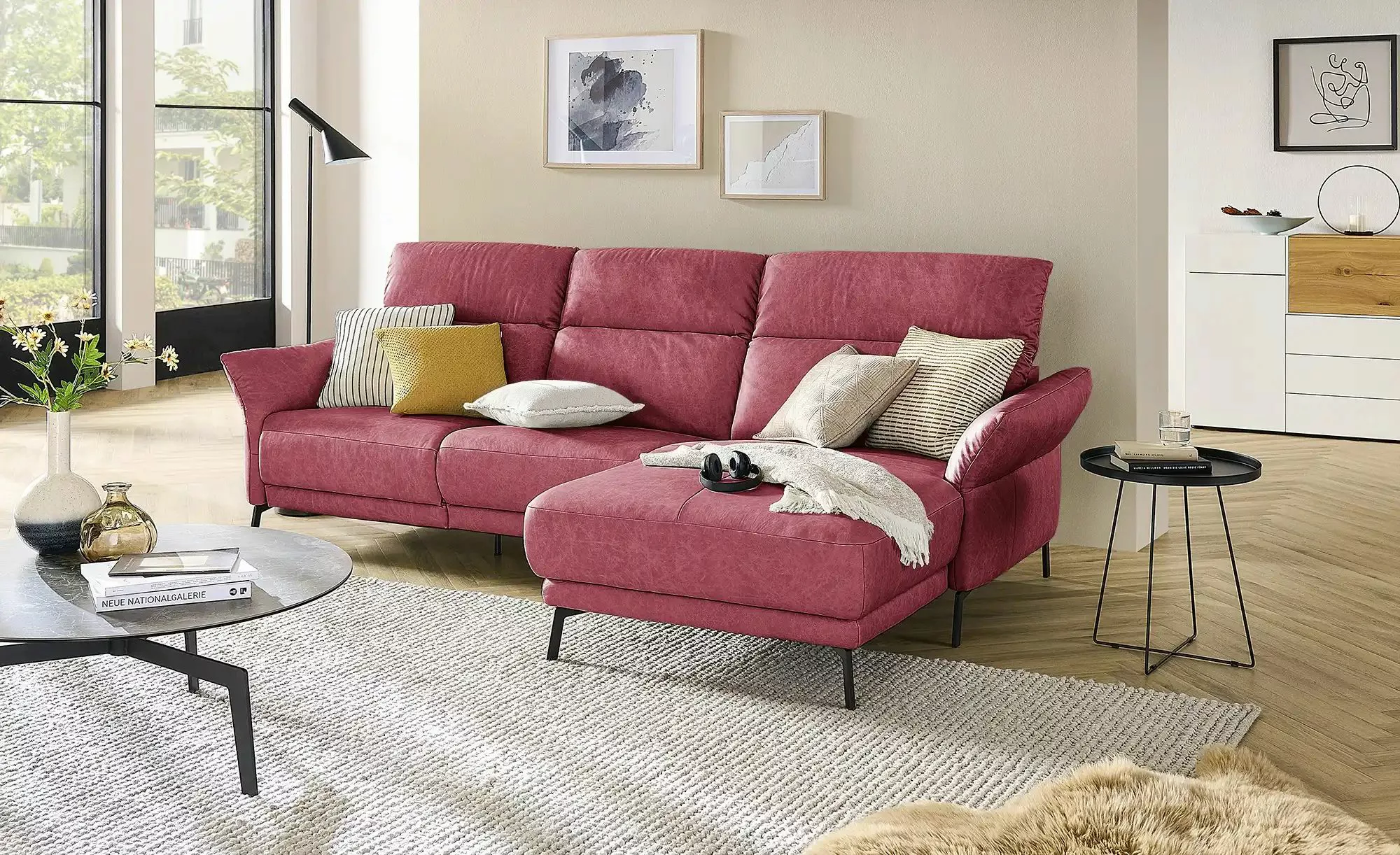 Wohnwert Ecksofa Leder Bellana ¦ rot ¦ Maße (cm): B: 291 H: 101 T: 176.0 Po günstig online kaufen