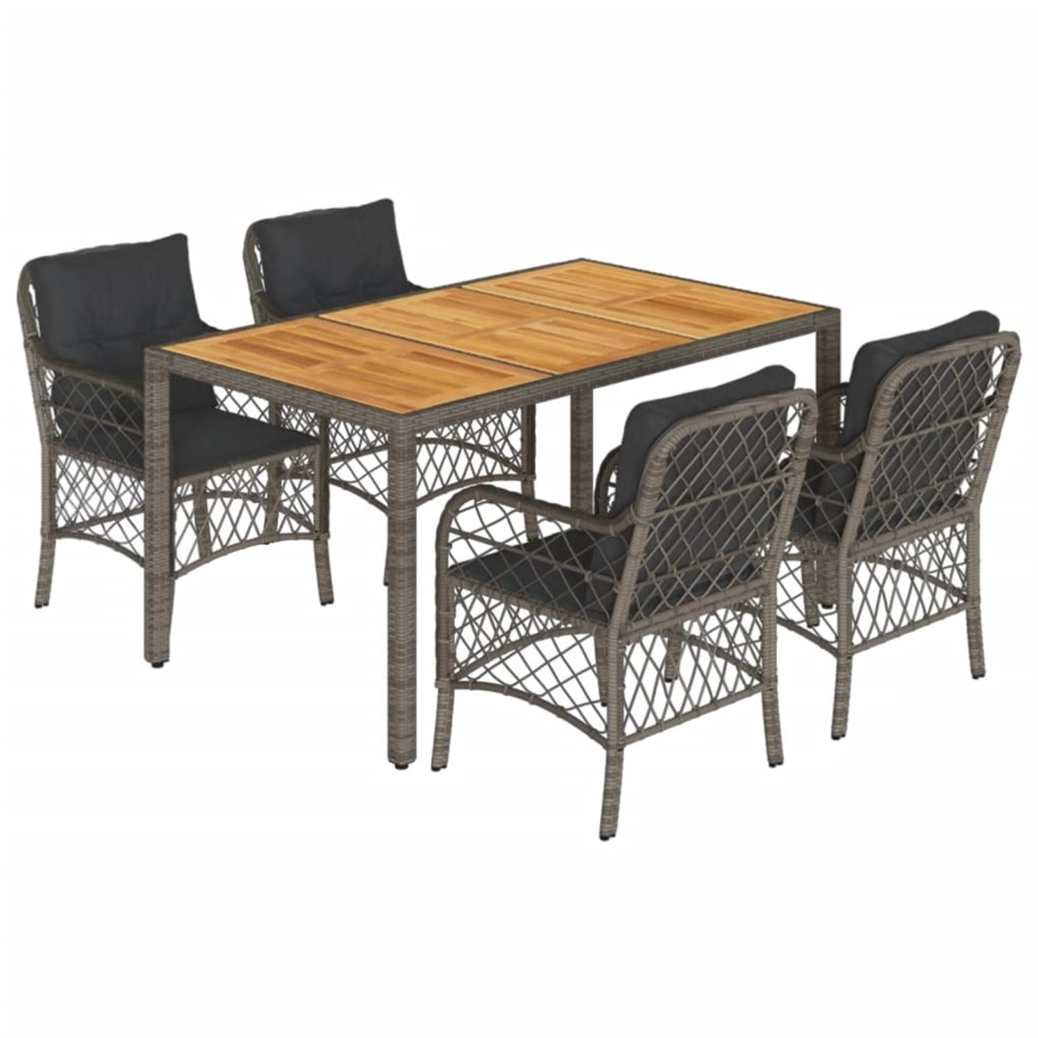vidaXL 5-Tlg Garten-Essgruppe mit Kissen Grau Poly Rattan 3212050 günstig online kaufen