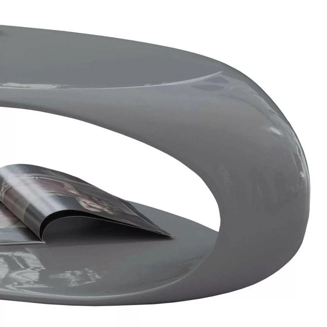 Hochglanz Couchtisch in Grau ovaler Tischplatte günstig online kaufen
