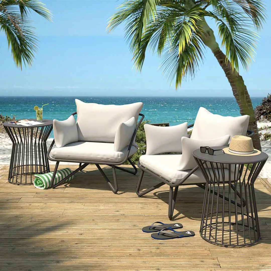 Garten Sessel Set in modernem Design Vierfußgestell aus Metall (2er Set) günstig online kaufen