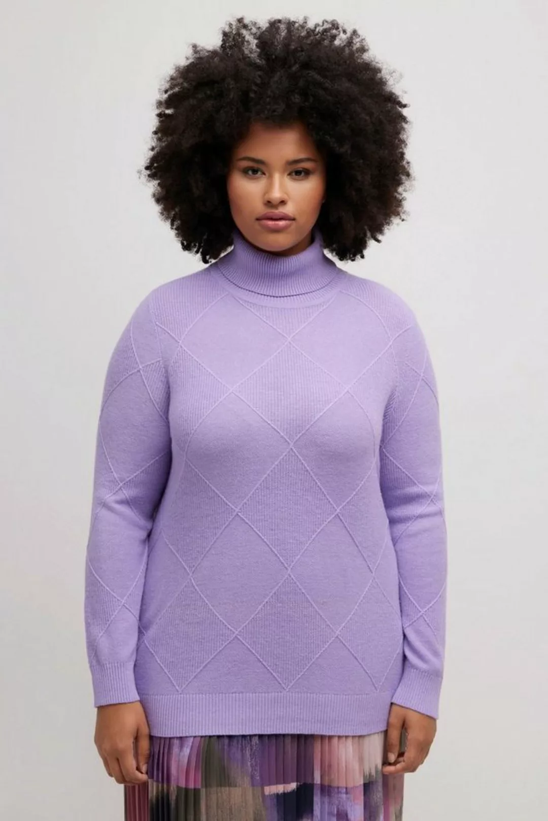 Ulla Popken Strickpullover Pullover Rhomben-Strukturmix Rollkragen Langarm günstig online kaufen