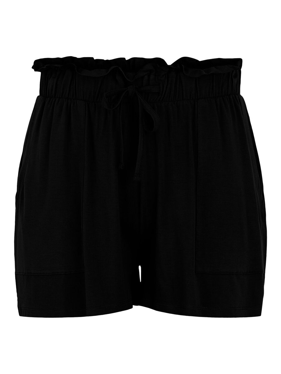 Pieces Curve – Shorts in Schwarz mit Paperbag-Taille günstig online kaufen