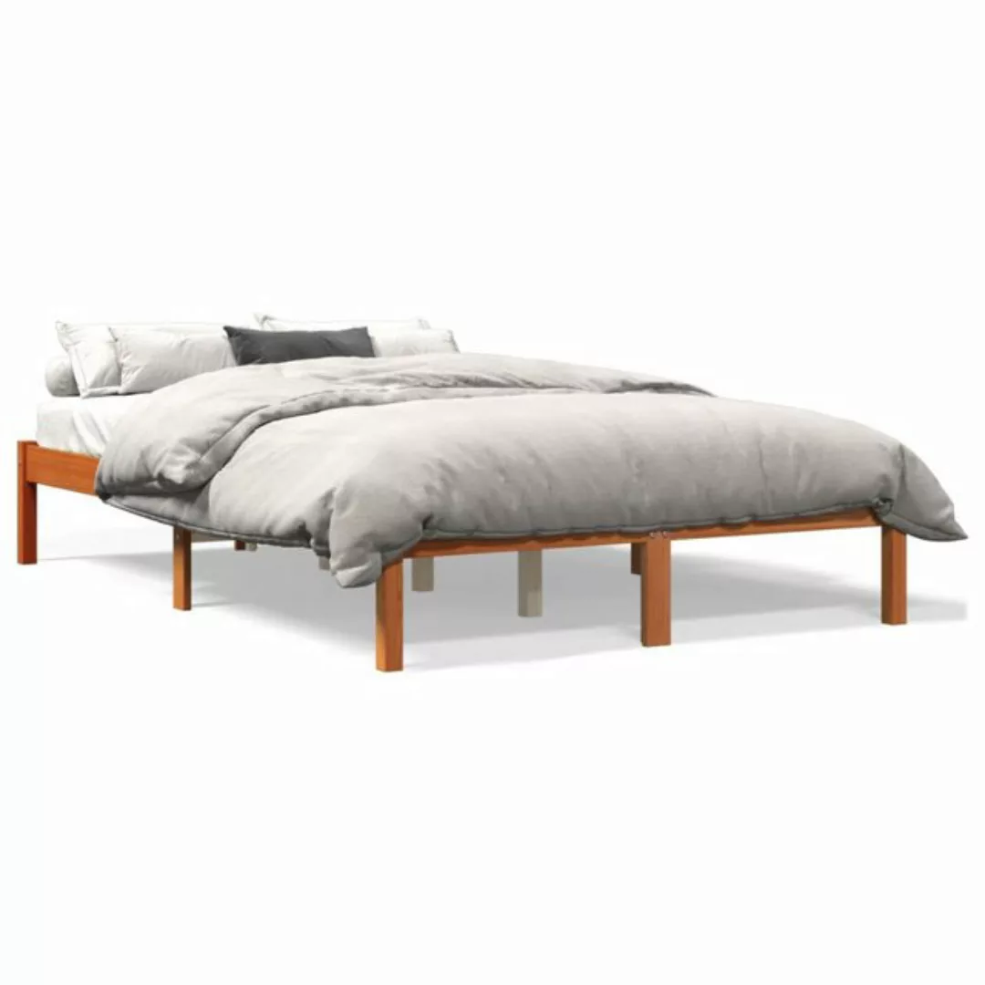 vidaXL Bettgestell Massivholzbett Wachsbraun 135x190 cm Kiefer Bett Bettges günstig online kaufen