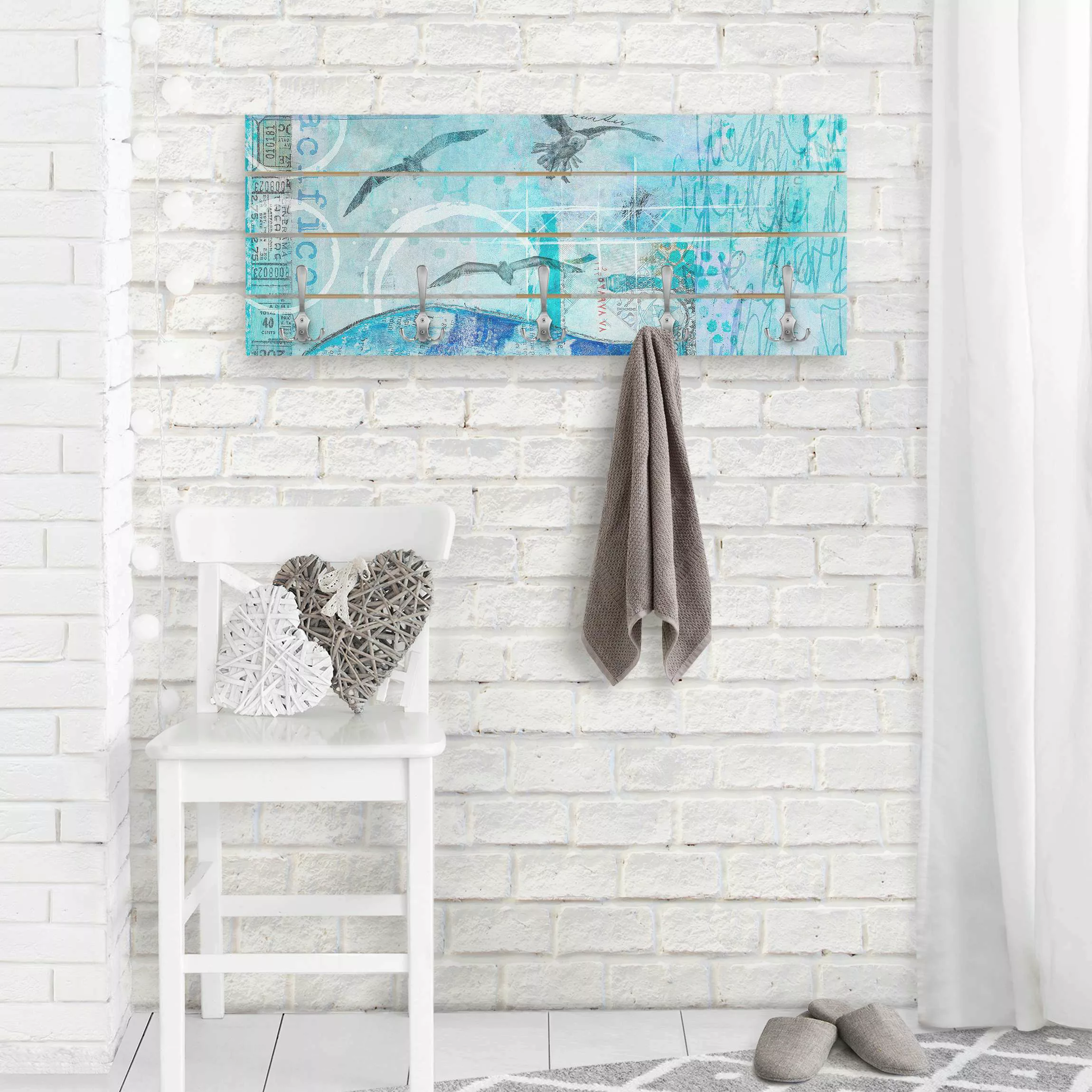 Wandgarderobe Bunte Collage - Blaue Fische günstig online kaufen