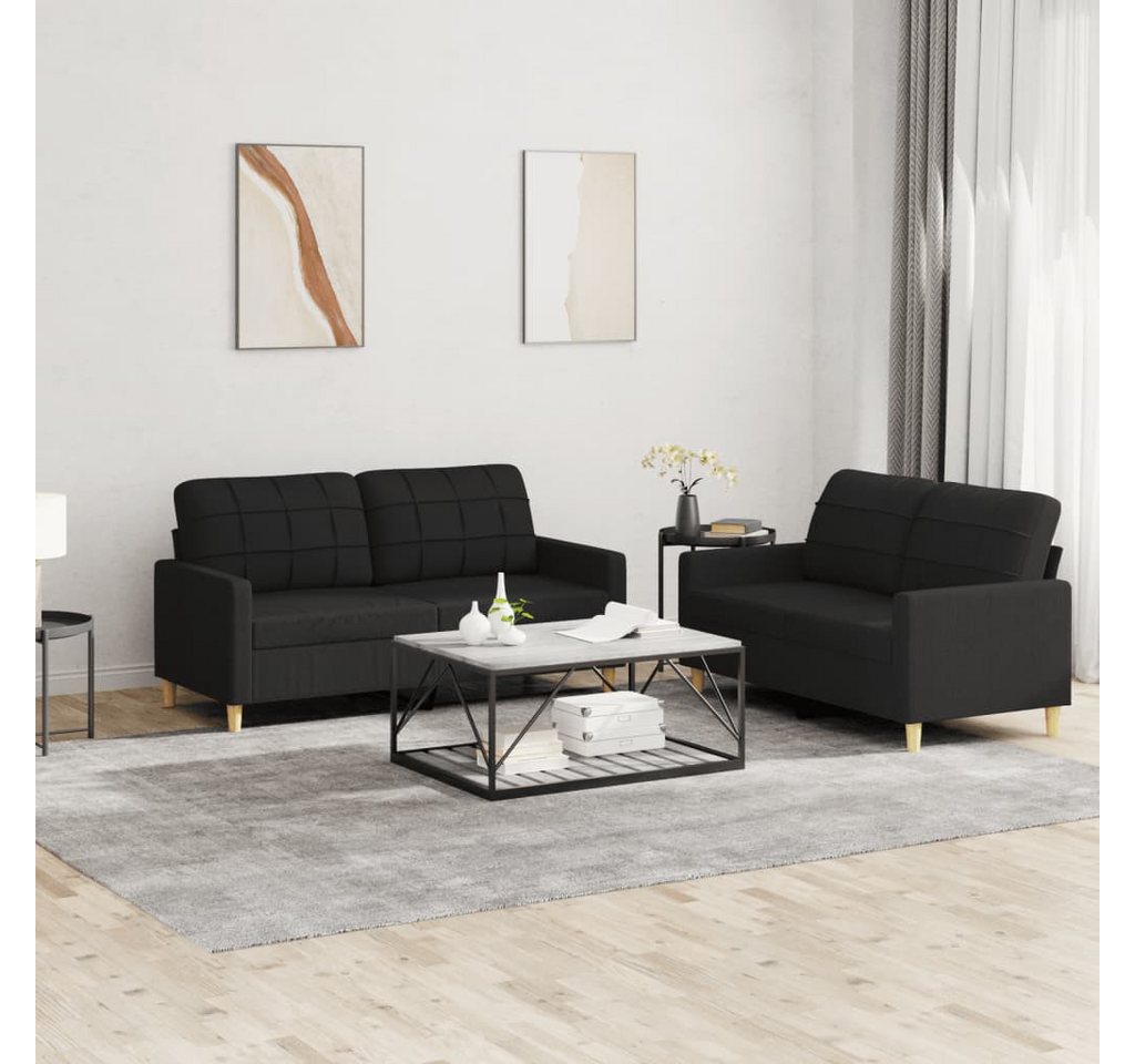 vidaXL Sofa Sofagarnitur mit Kissen Stoff, Standard, Schwarz günstig online kaufen