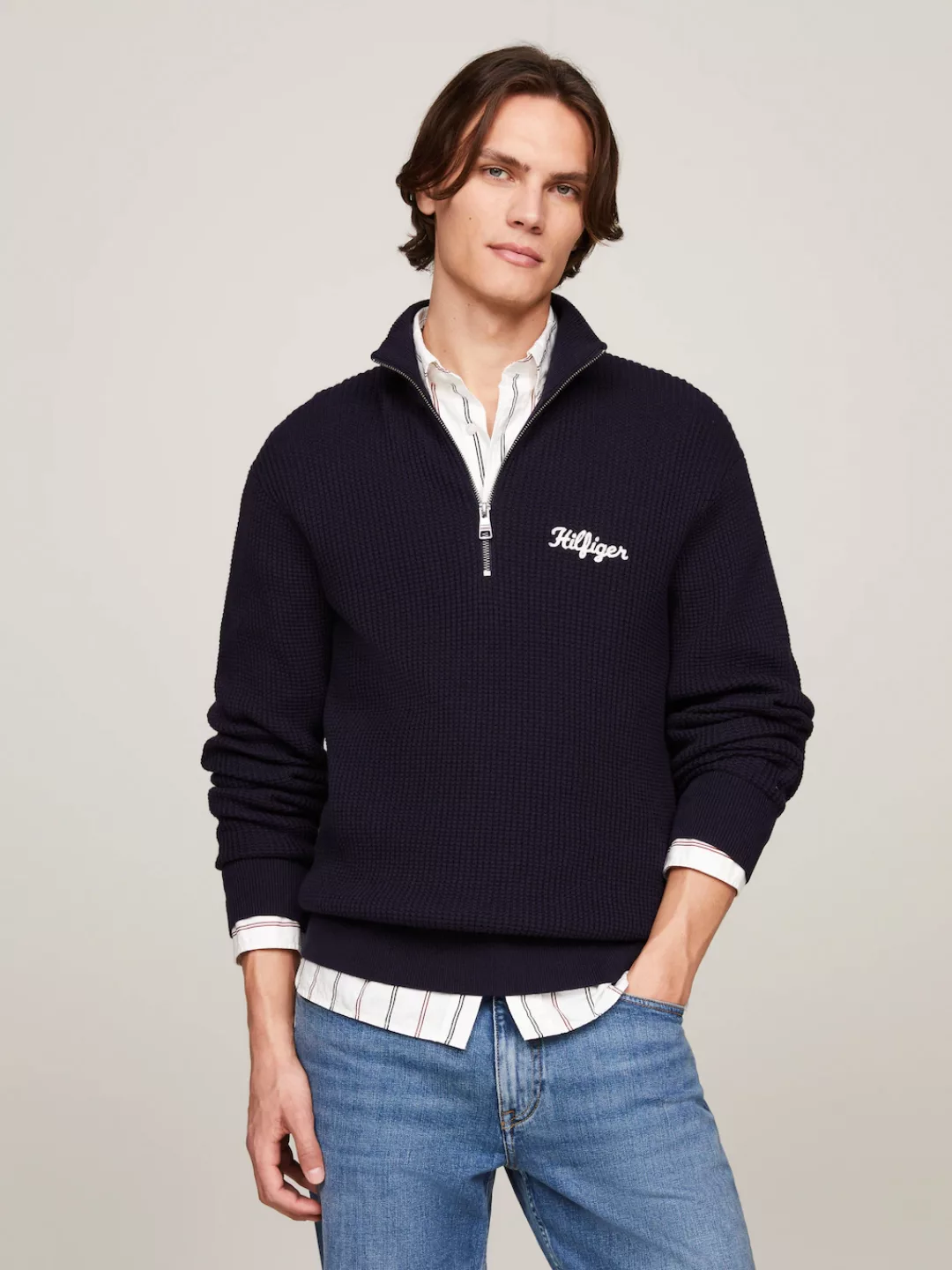 Tommy Hilfiger Rundhalspullover HILFIGER GRAPHIC WAFFLE ZIP MOCK günstig online kaufen