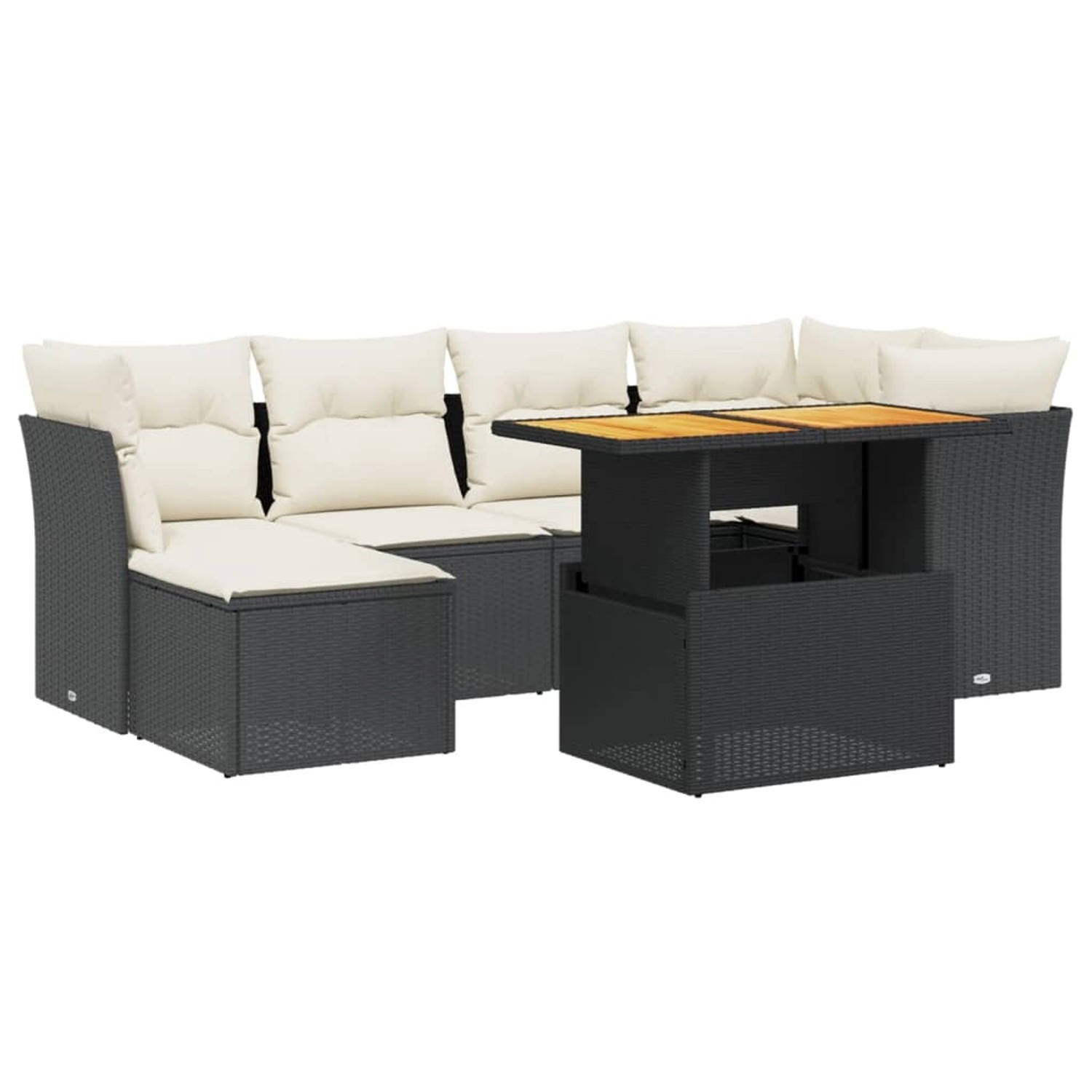 vidaXL 7-Tlg Garten-Sofagarnitur mit Kissen Schwarz Poly Rattan 3275478 günstig online kaufen