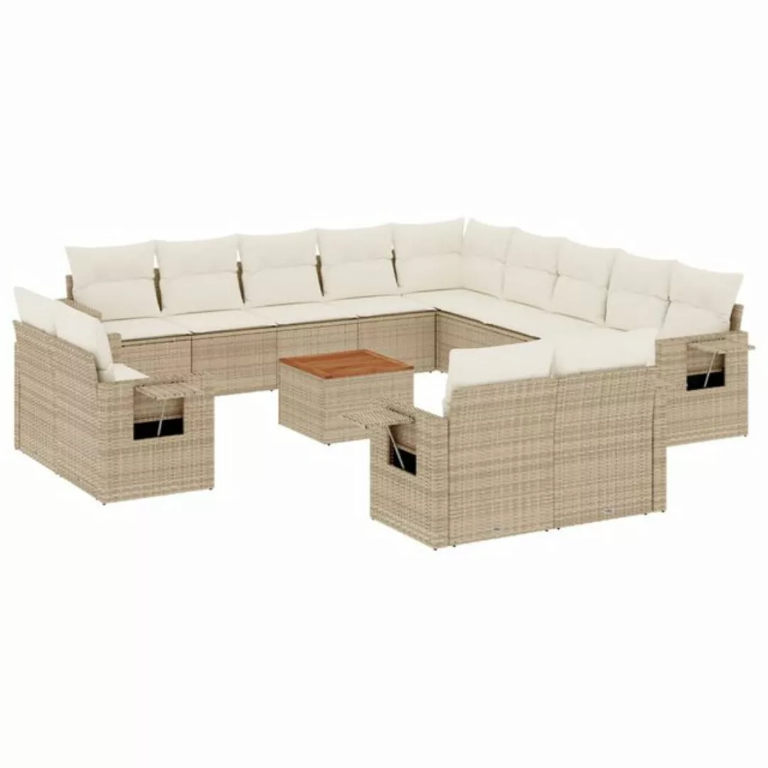 vidaXL Sofaelement 14-tlg. Garten-Sofagarnitur mit Kissen Beige Poly Rattan günstig online kaufen