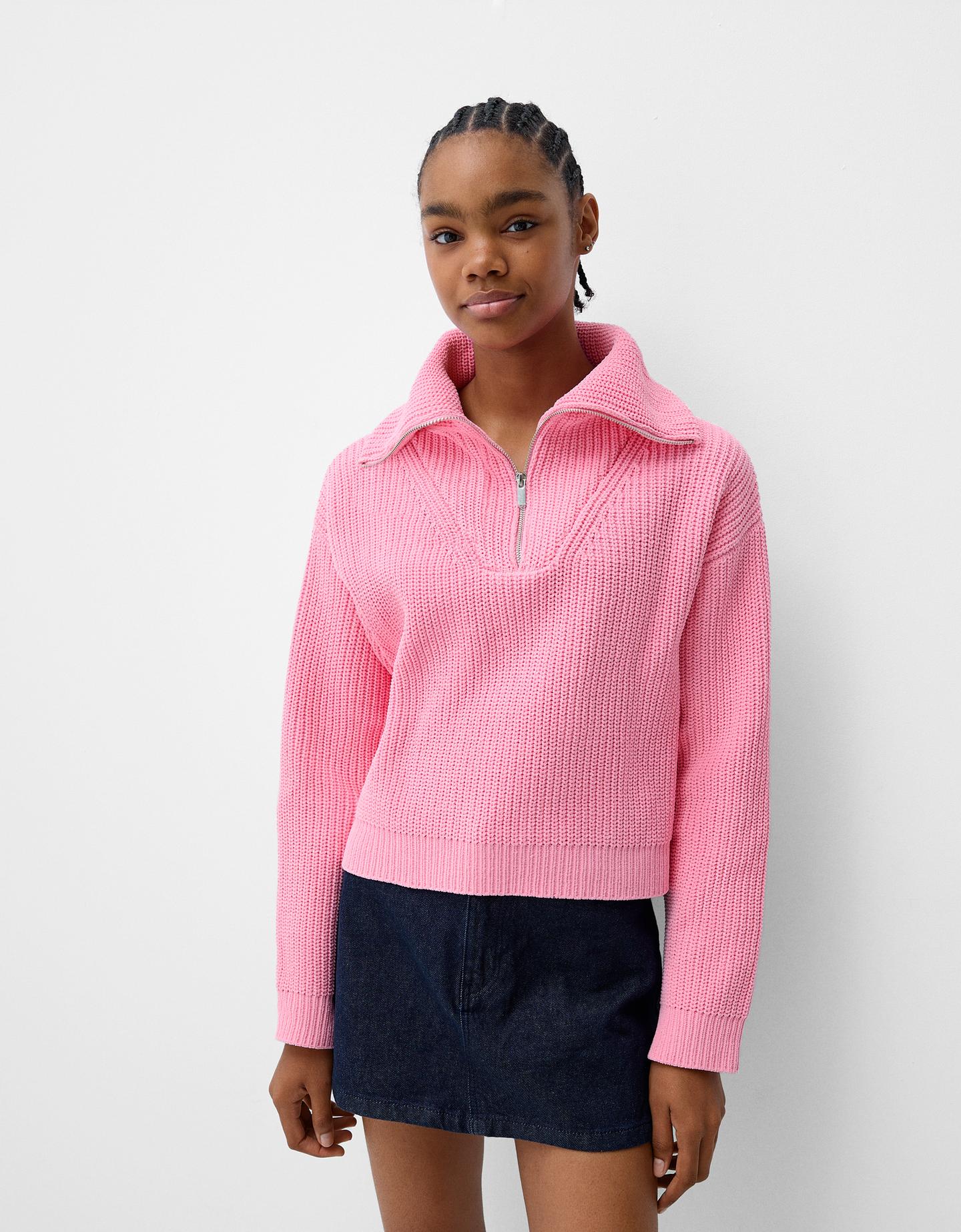 Bershka Rollkragenpullover Mit Reißverschluss Damen Xs Rosa günstig online kaufen