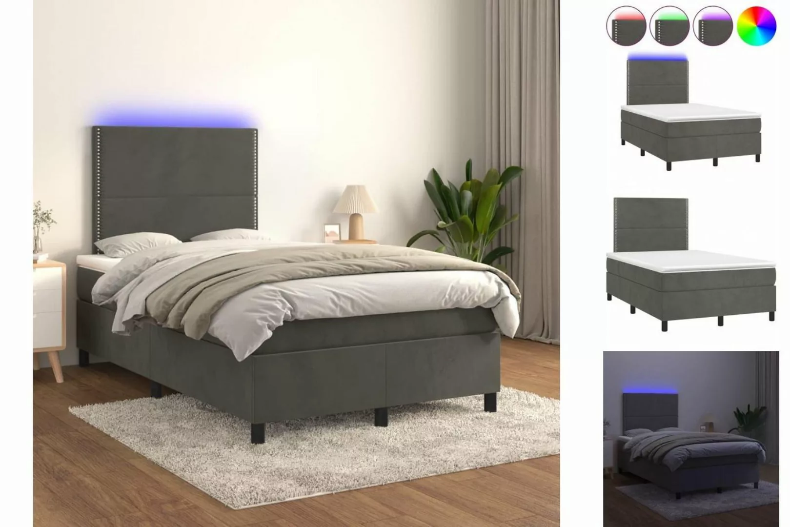 vidaXL Boxspringbett Boxspringbett mit Matratze LED Dunkelgrau 120x200 cm S günstig online kaufen