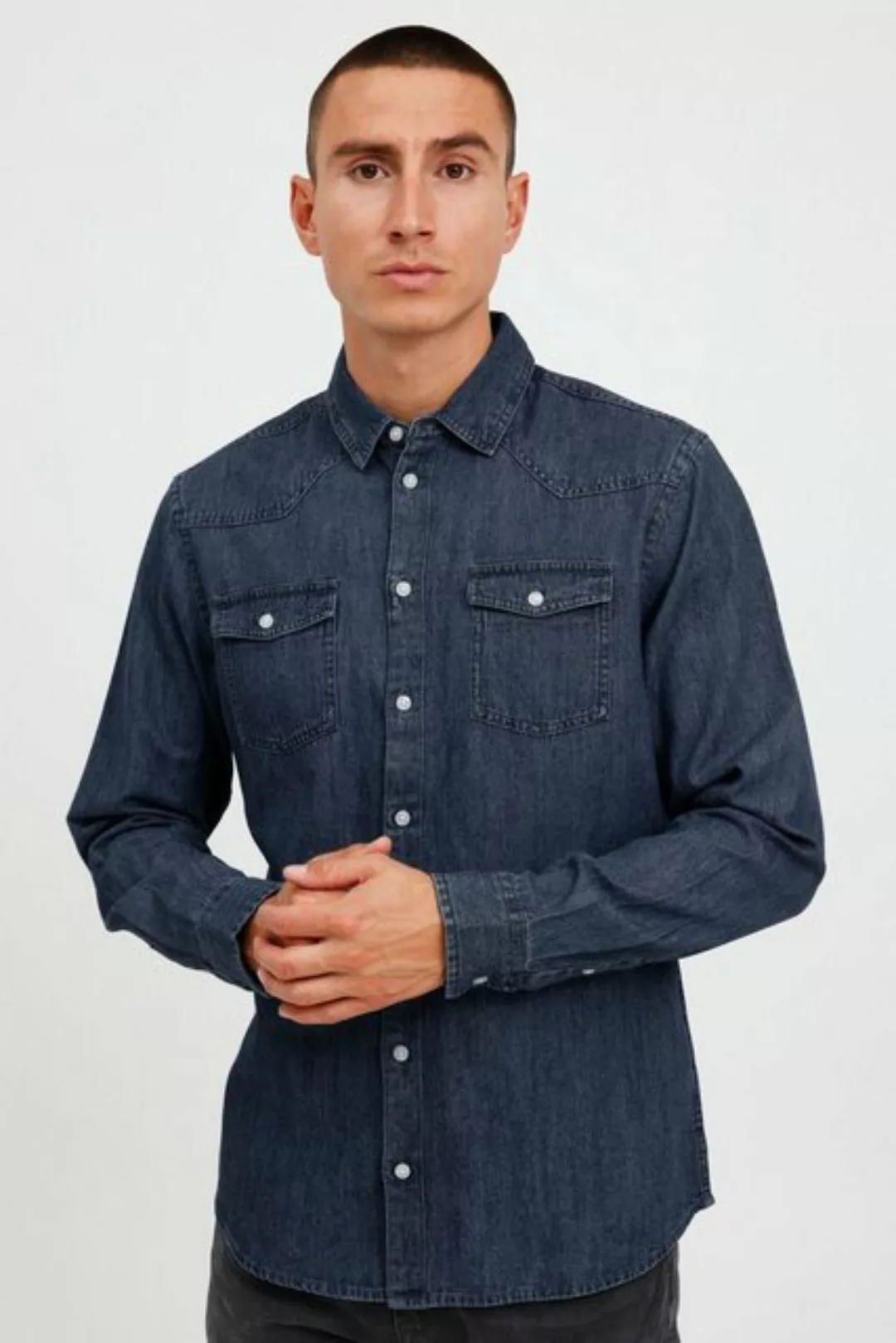 Blend Langarmhemd Meliertes Langarm Jeans Hemd aus Baumwolle BHANTES 4237 i günstig online kaufen