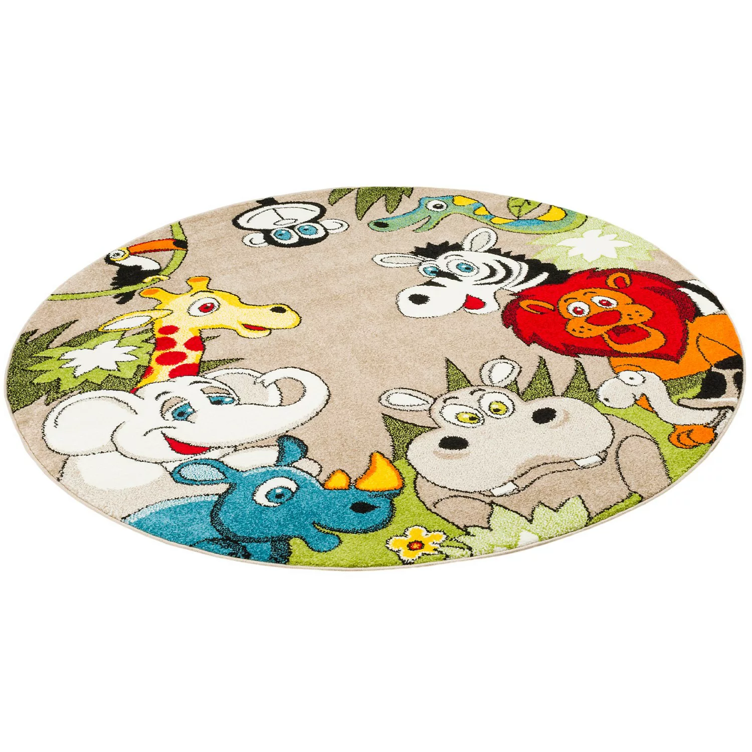 Pergamon Kinder Teppich Faro Safari Bunt Tiere Bunt 160cm Rund günstig online kaufen