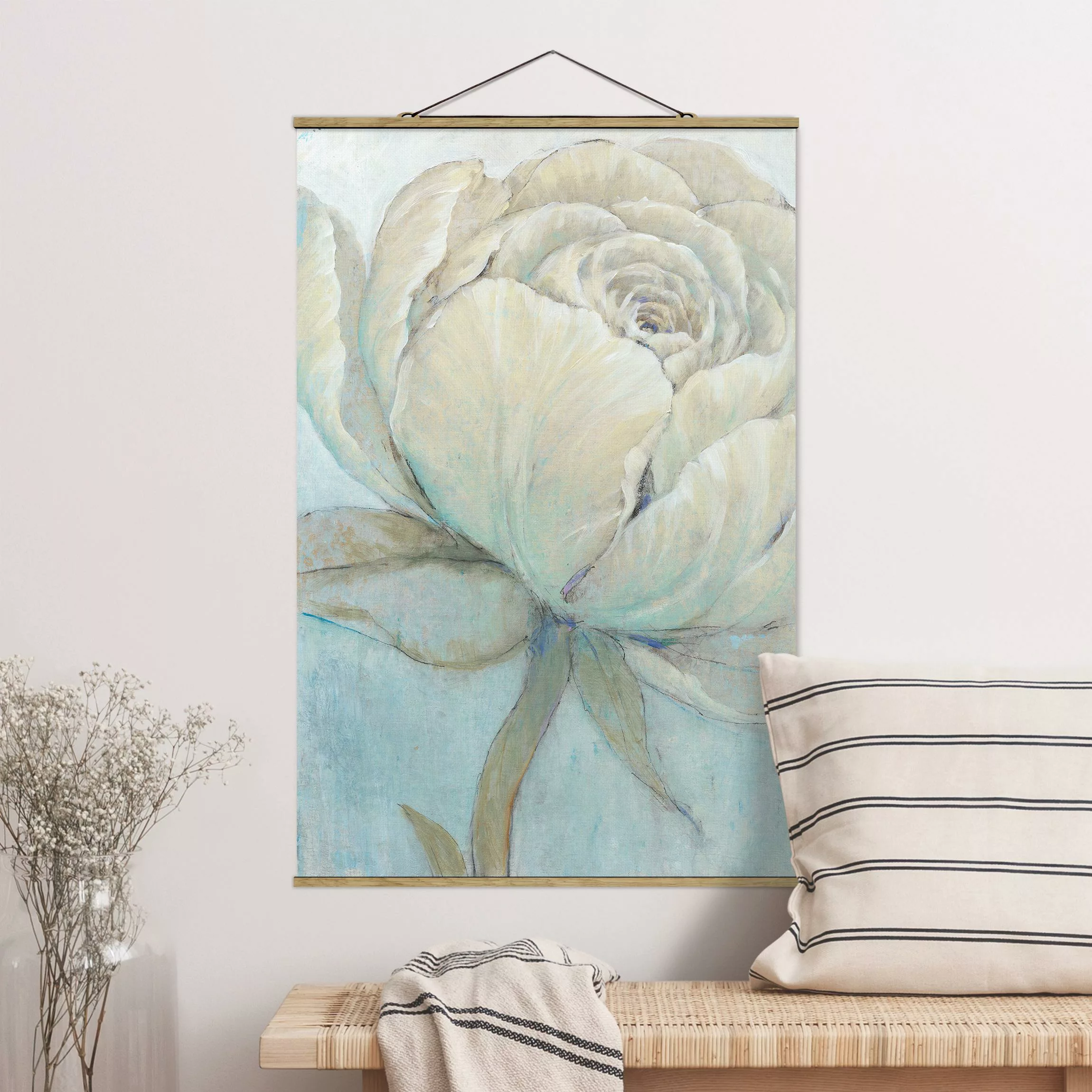 Stoffbild Blumen mit Posterleisten - Hochformat Englische Rose Pastell günstig online kaufen