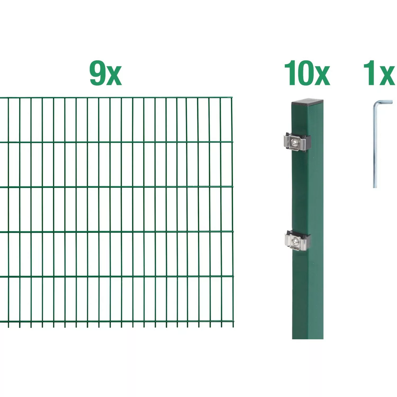 Metallzaun Grund-Set Doppelstabmatte verz. Grün beschichtet 9 x 2 m x 1,4 m günstig online kaufen