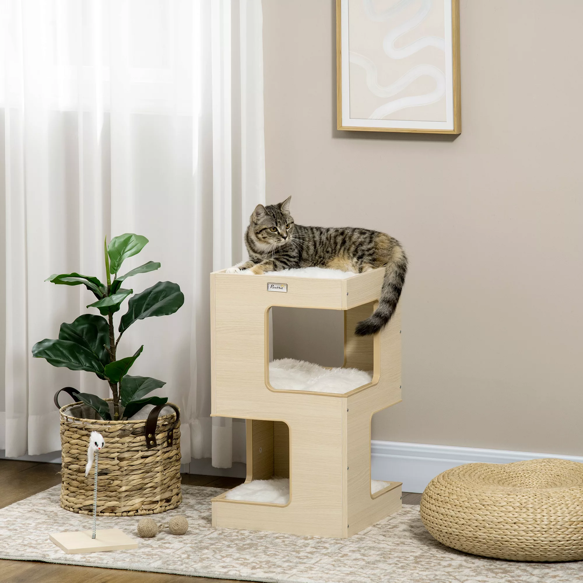 PawHut Katzenhöhle, 3-stufiger Katzenschrank mit Kissen, Katzenhaus, Katzen günstig online kaufen