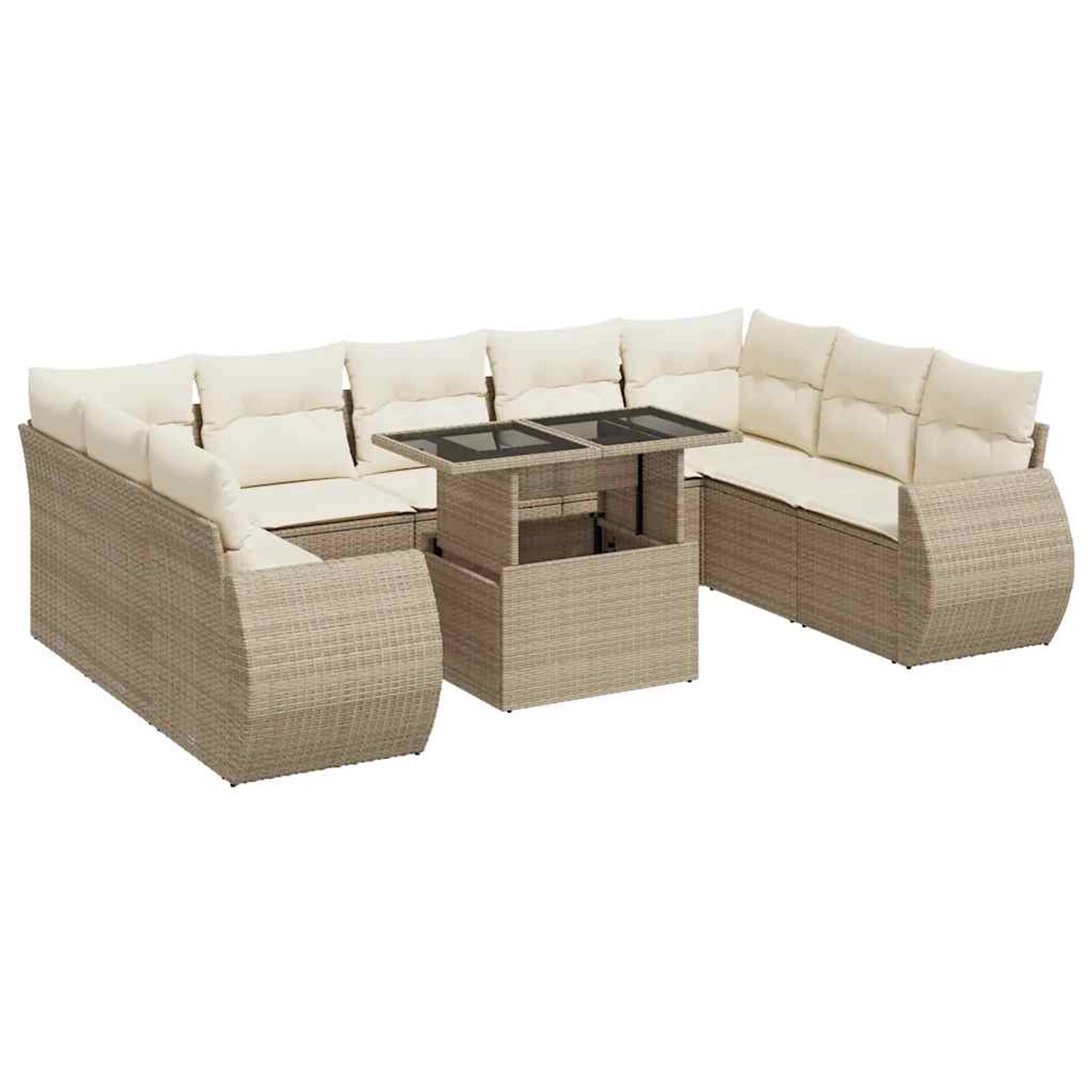 vidaXL 10-Tlg Garten-Sofagarnitur mit Kissen Beige Poly Rattan 3326699 günstig online kaufen