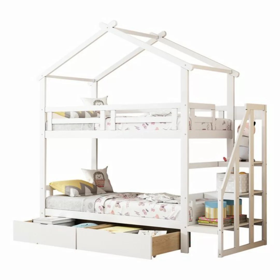 OKWISH Etagenbett Holzbett Kinderbett Hausbett Einzelbett (Massivholz-Holzb günstig online kaufen