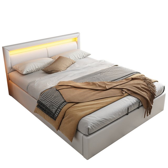 REDOM Polsterbett 140*200cm LED-Bett,mit Lattenrost und Stauraum, mit beleu günstig online kaufen