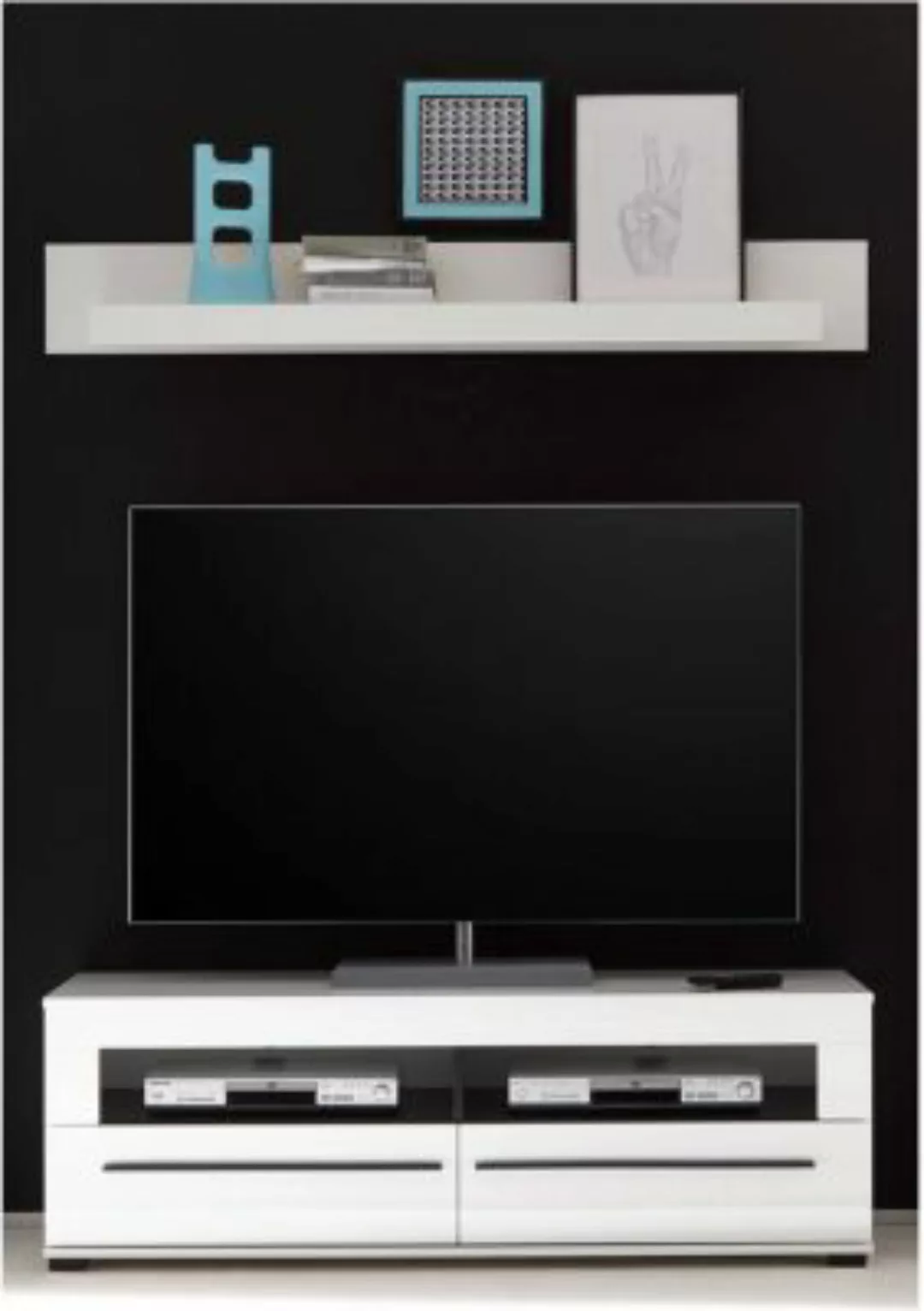 Lomadox TV-Rack und Wandboard COLORADO-61 in weiß Hochglanz mit schwarzen R günstig online kaufen