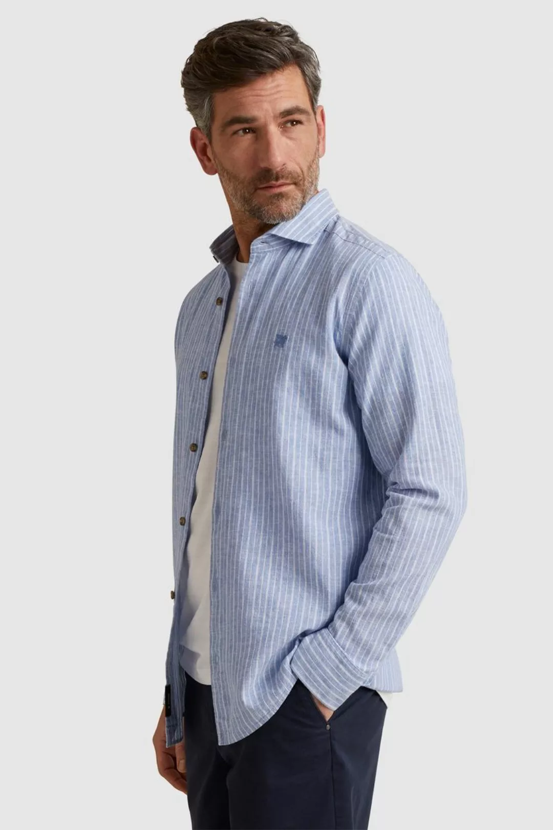 Vanguard Leinen Hemd Streifen Blau - Größe L günstig online kaufen