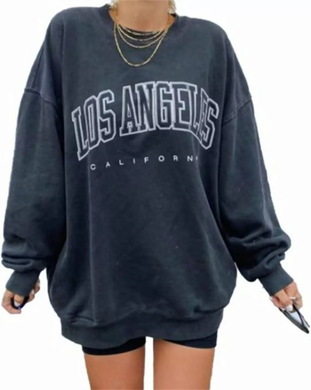 RUZU UG Strickpullover Damen übergroße Sweatshirt Vintage Oversized Langarm günstig online kaufen