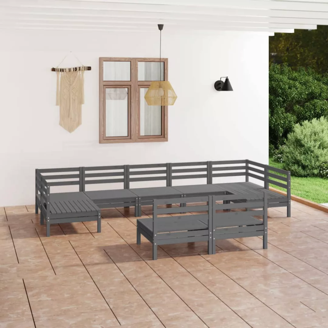 9-tlg. Garten-lounge-set Grau Massivholz Kiefer günstig online kaufen