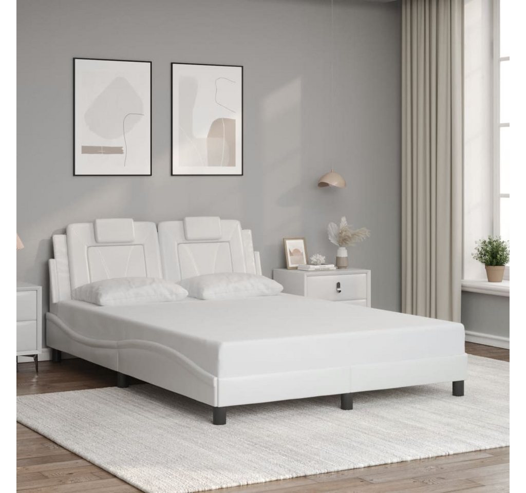 vidaXL Bett Bettgestell mit Kopfteil Weiß 140x190 cm Kunstleder günstig online kaufen