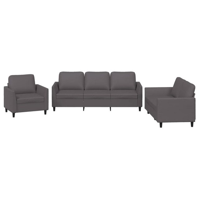 vidaXL Sofa, 3-tlg. Sofagarnitur mit Kissen Grau Kunstleder günstig online kaufen