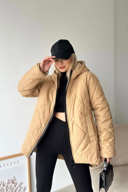 D-IDEAZ Allwetterjacke Damen Aus Gestepptem Nylonstoff Mit Kapuze – Beige m günstig online kaufen