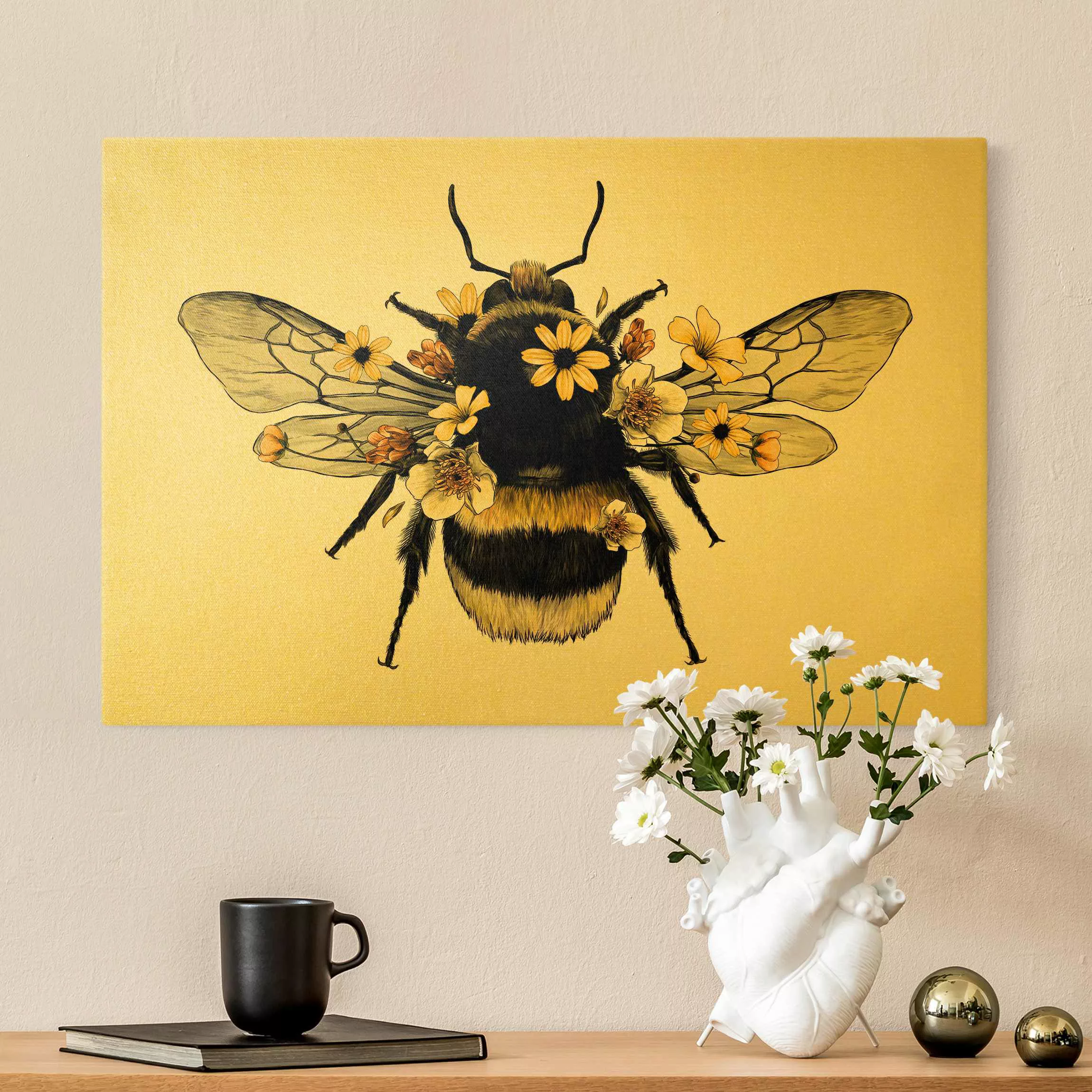 Leinwandbild Illustration florale Hummel günstig online kaufen