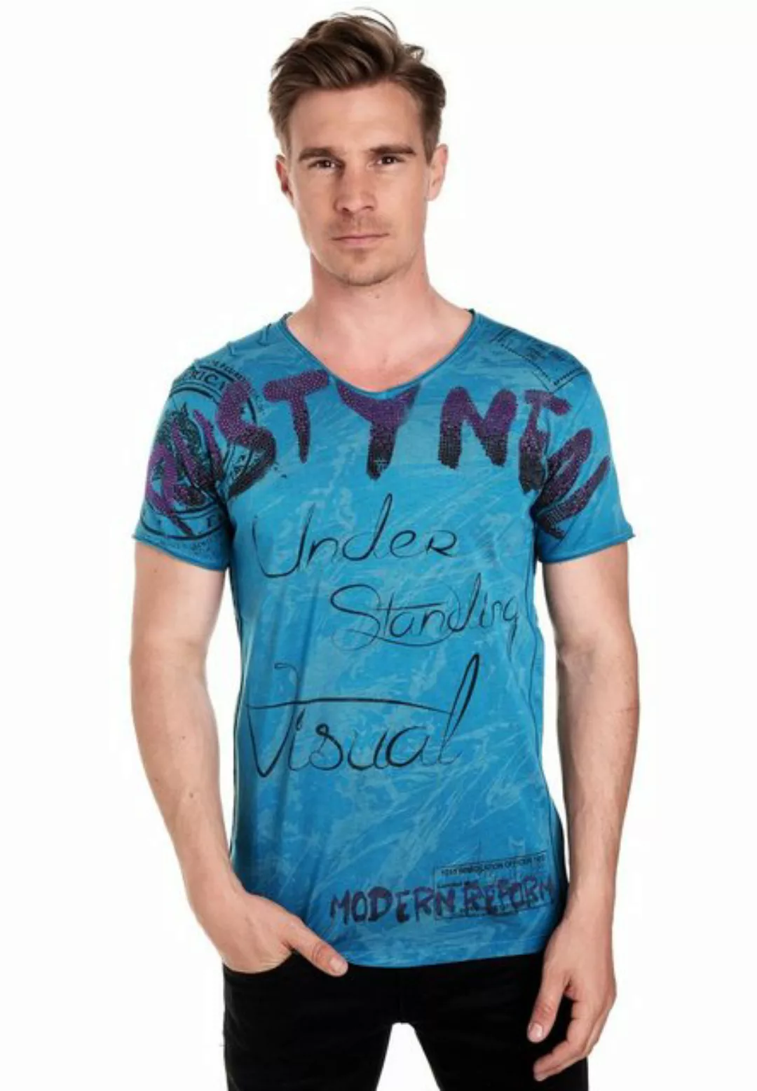 Rusty Neal V-Shirt mit extravagantem Front-Druck günstig online kaufen
