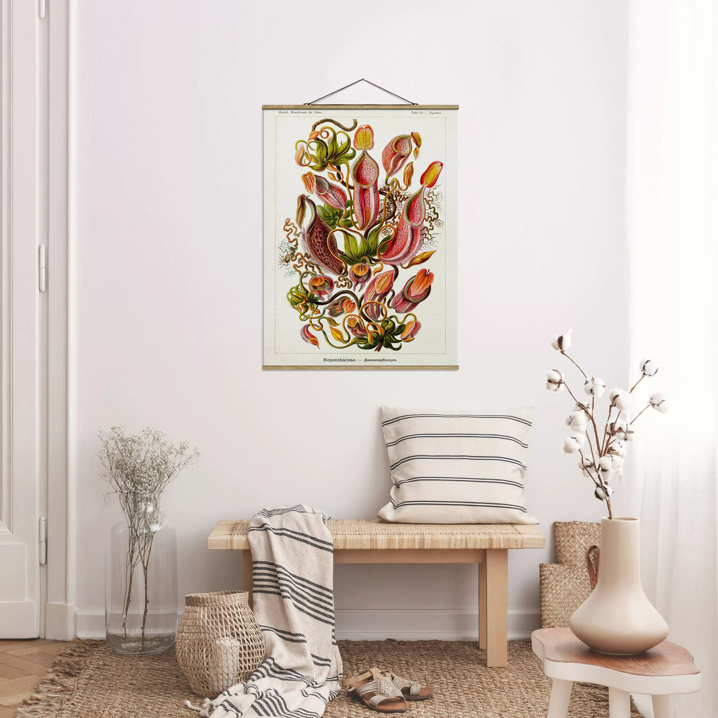 Stoffbild Blumen mit Posterleisten - Hochformat Vintage Lehrtafel Pflanzeni günstig online kaufen