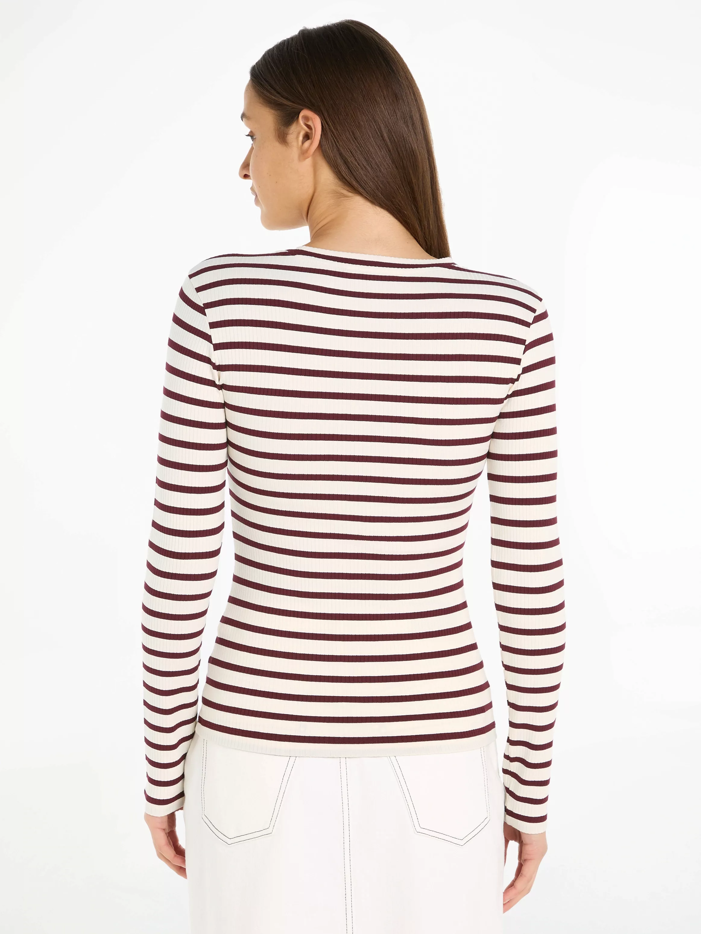 Tommy Hilfiger Langarmshirt "SLIM 5X2 RIB STRIPE C-NK LS", mit Logoprägung günstig online kaufen