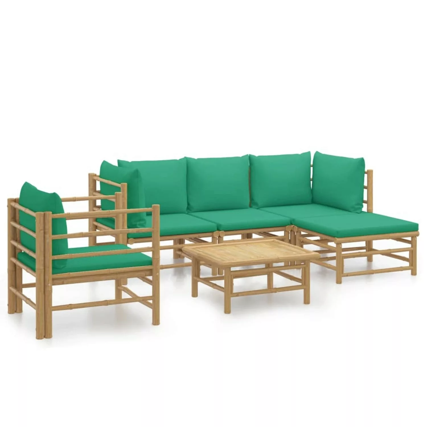 Vidaxl 6-tlg. Garten-lounge-set Mit Grünen Kissen Bambus günstig online kaufen