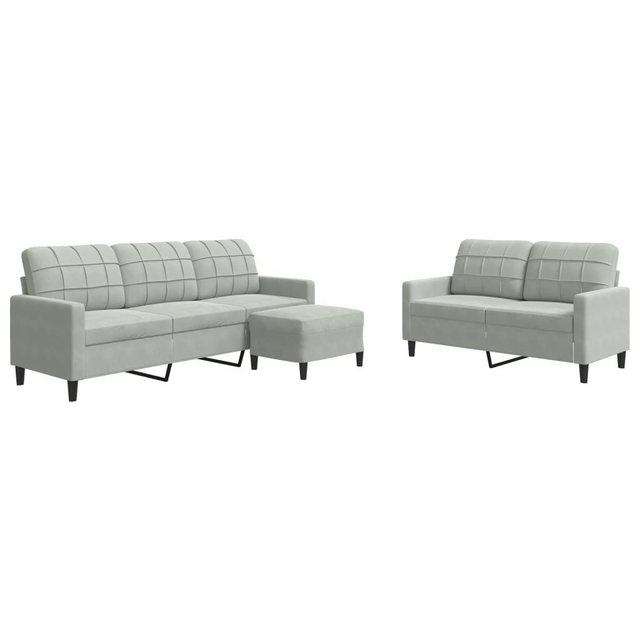 vidaXL Sofa Sofagarnitur mit Kissen Samt, Standard + Fußhocker, Hellgrau günstig online kaufen