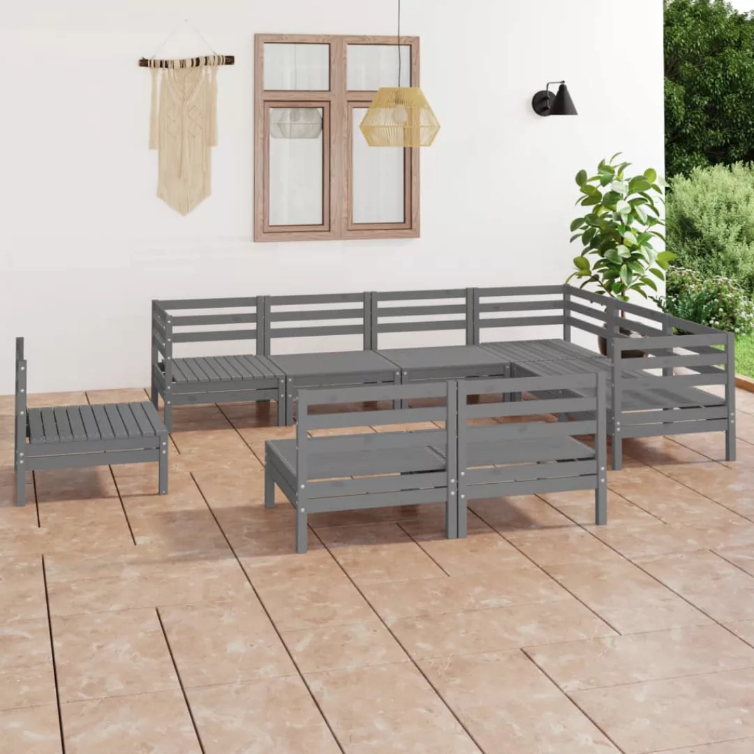 9-tlg. Garten-lounge-set Massivholz Kiefer Grau günstig online kaufen