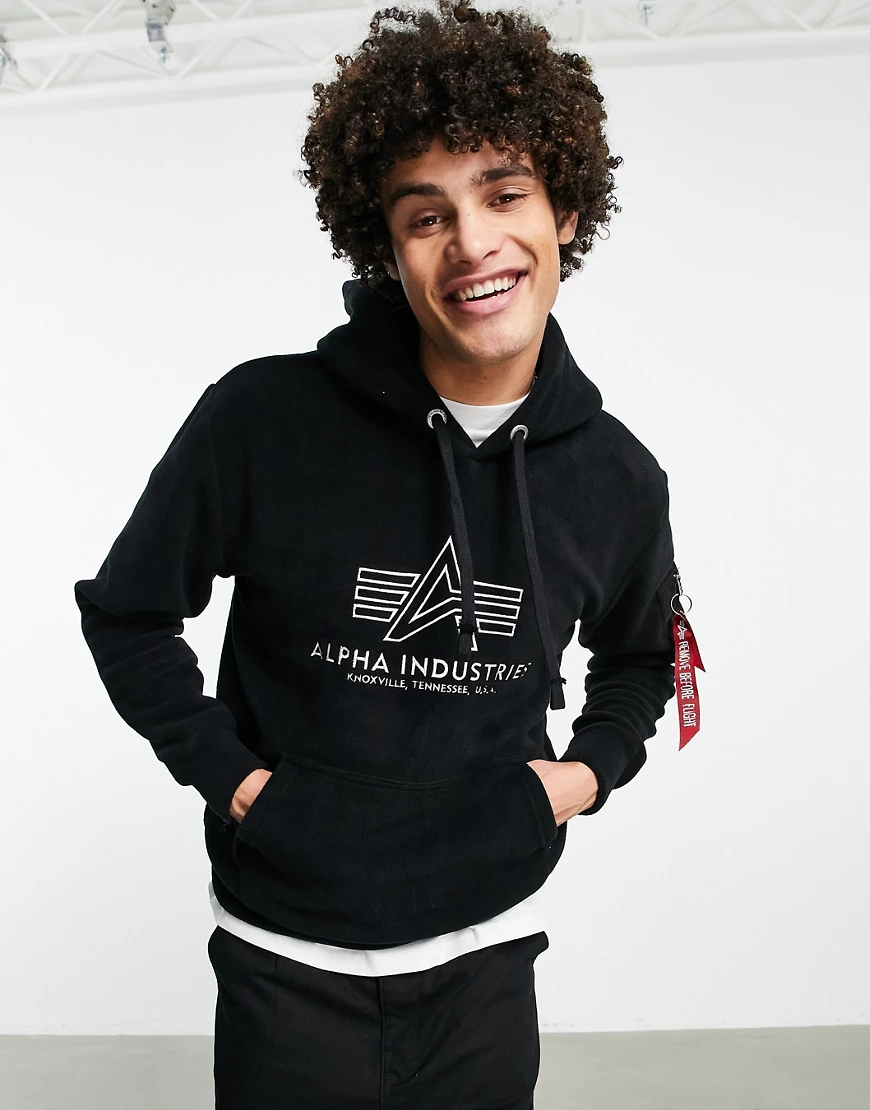 Alpha Industries – Kapuzenpullover aus Polarfleece in Schwarz mit Logo vorn günstig online kaufen