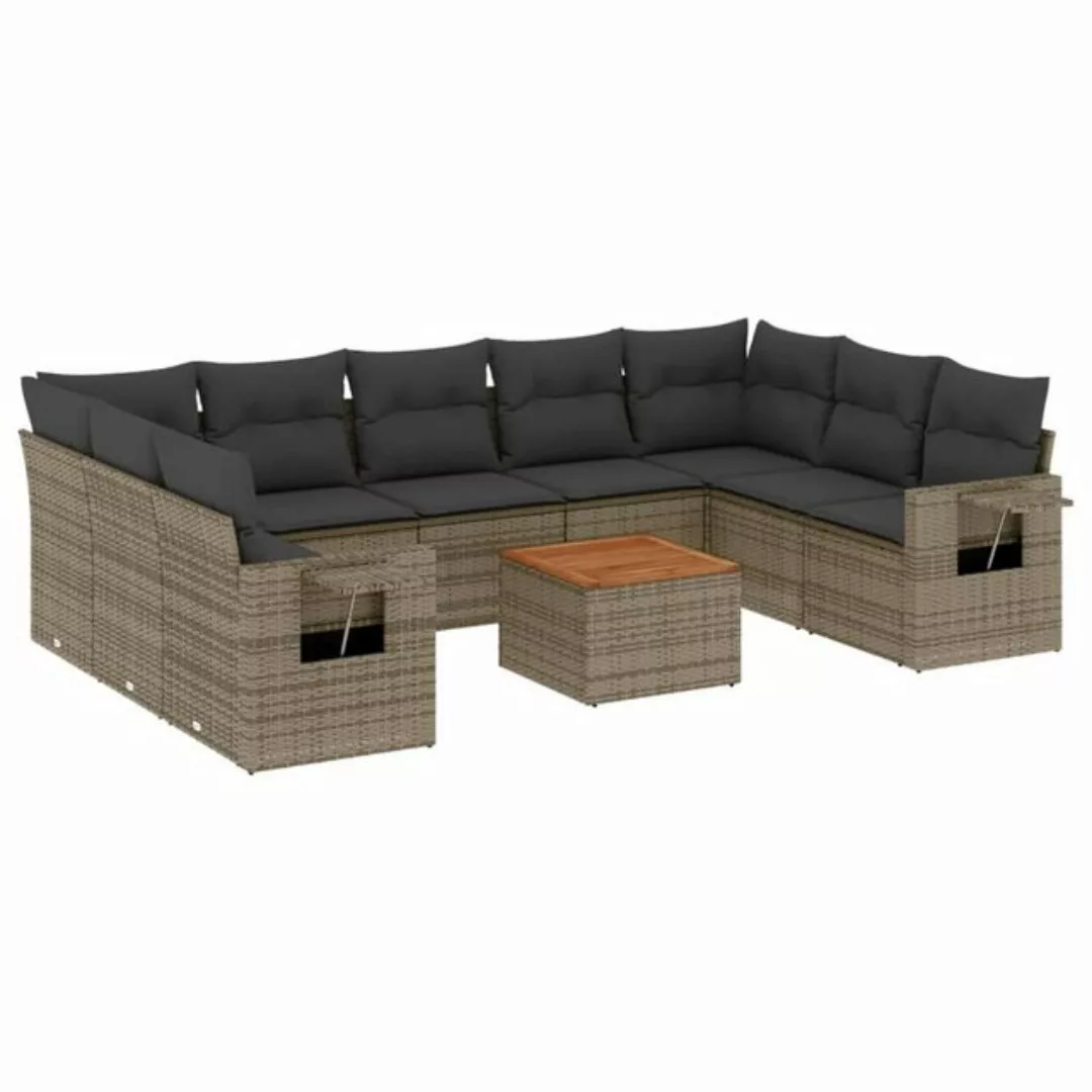 vidaXL Sofaelement 10-tlg. Garten-Sofagarnitur mit Kissen Grau Poly Rattan günstig online kaufen