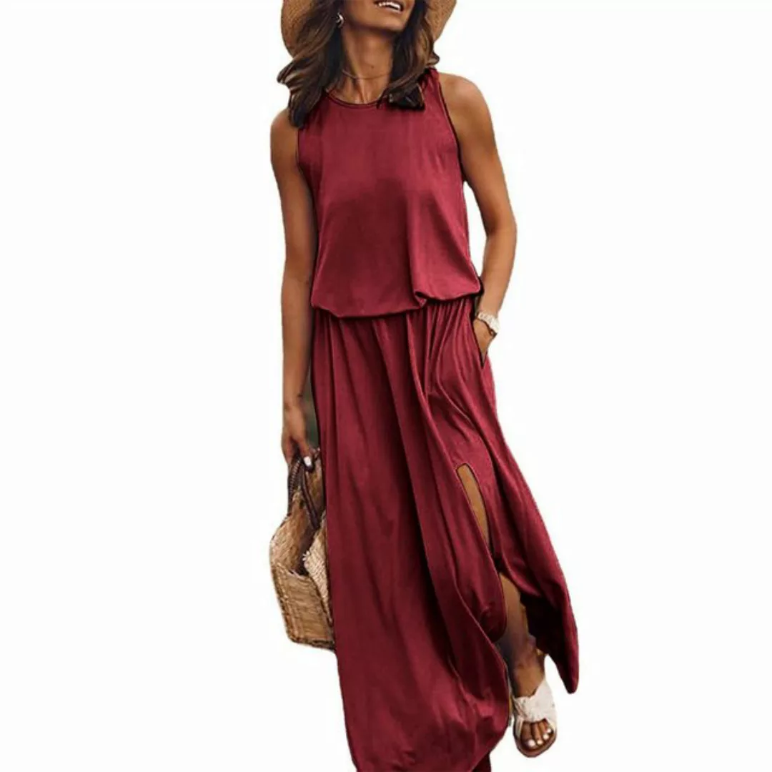 RUZU UG Dirndl Ärmelloses Kleid mit Rundhalsausschnitt, einfarbiges Modekle günstig online kaufen