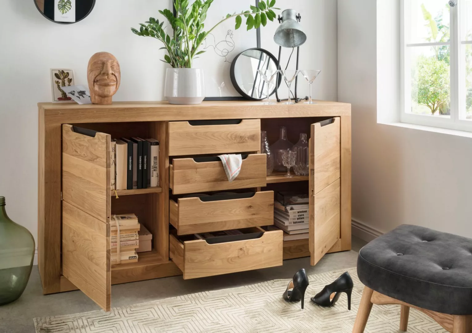 Wohnglücklich by Infantil Sideboard "Basel", Schrank, Kommode Wildeiche mas günstig online kaufen