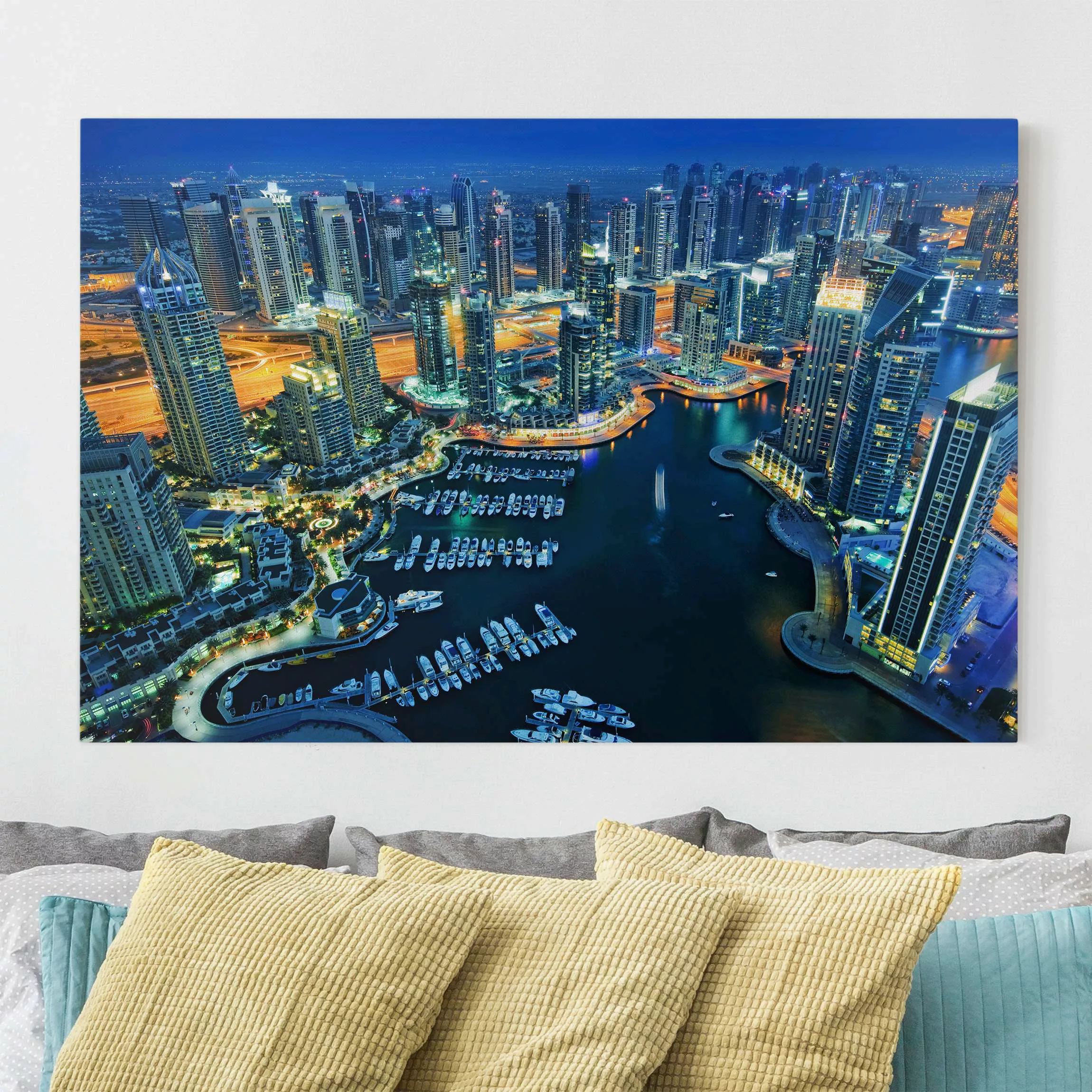 Leinwandbild Architektur & Skyline - Querformat Nächtliche Dubai Marina günstig online kaufen