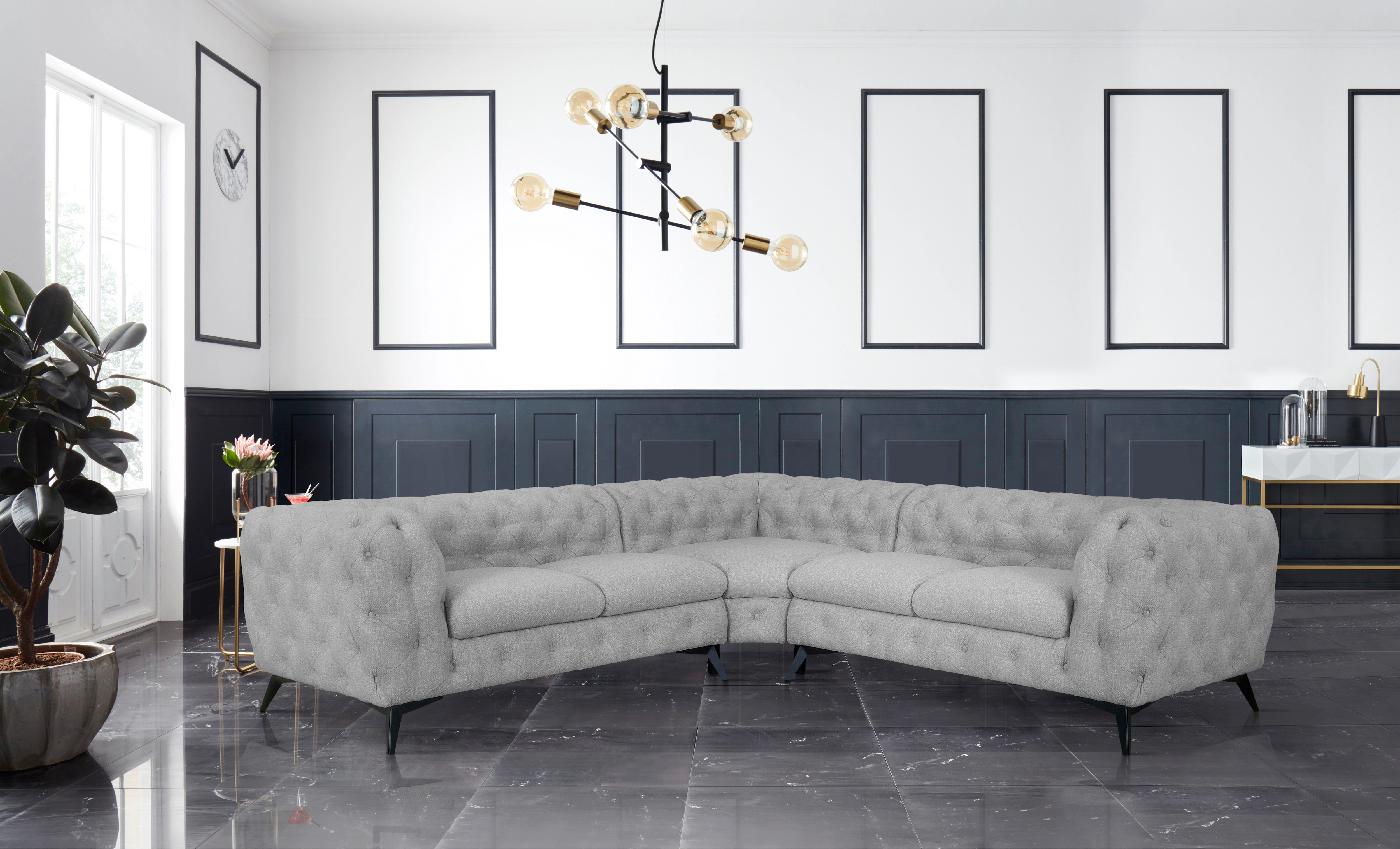 Leonique Chesterfield-Sofa "Ecksofa GLYNIS L-Form mit Wellenunterfederung, günstig online kaufen
