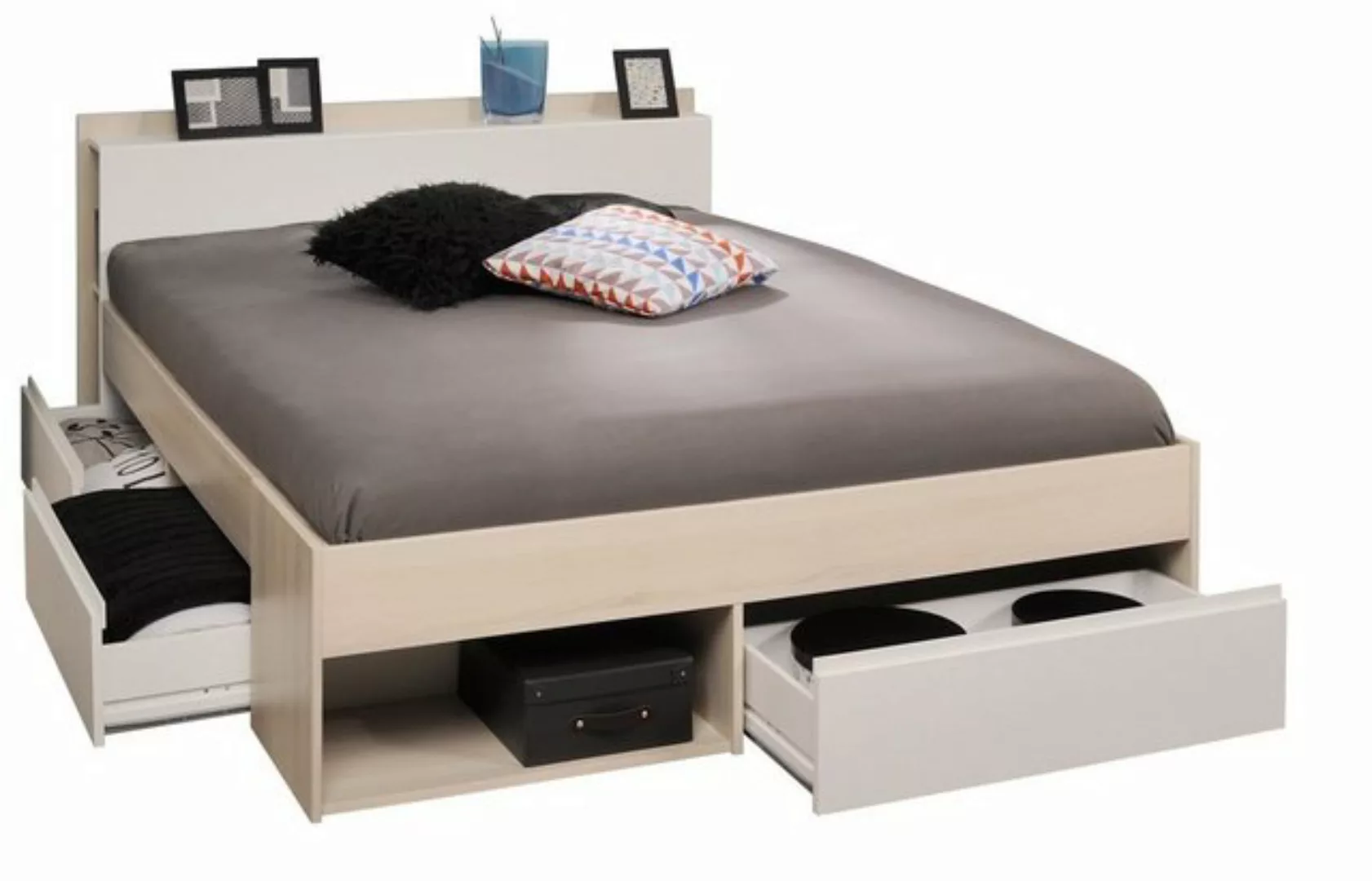 Bett mit Stauraum & Schubladen verstellbar - 160 x 200 cm - Naturfarben & W günstig online kaufen