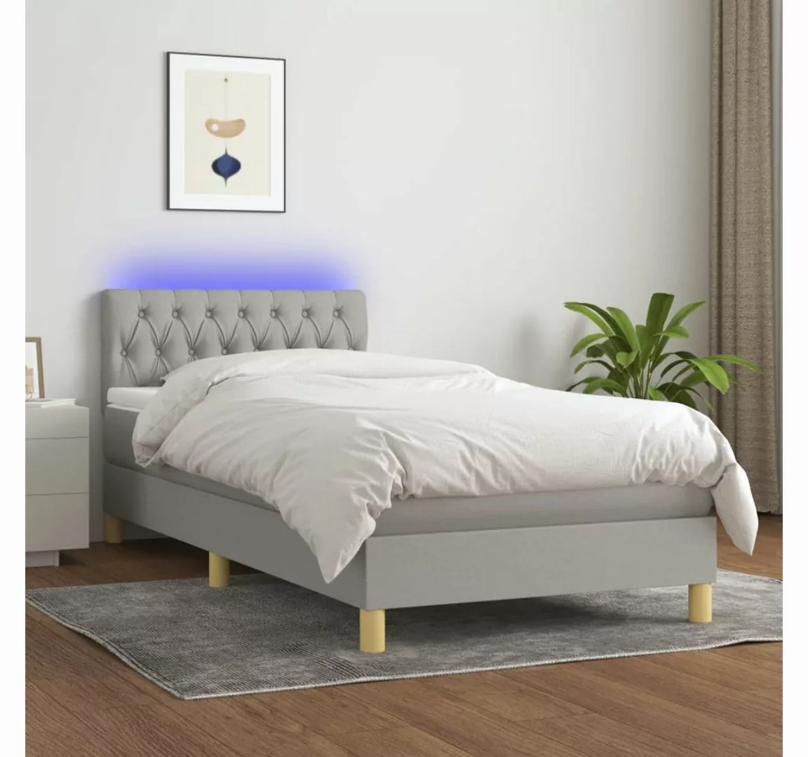 vidaXL Boxspringbett Boxspringbett mit Matratze LED Hellgrau 90x200 cm Stof günstig online kaufen