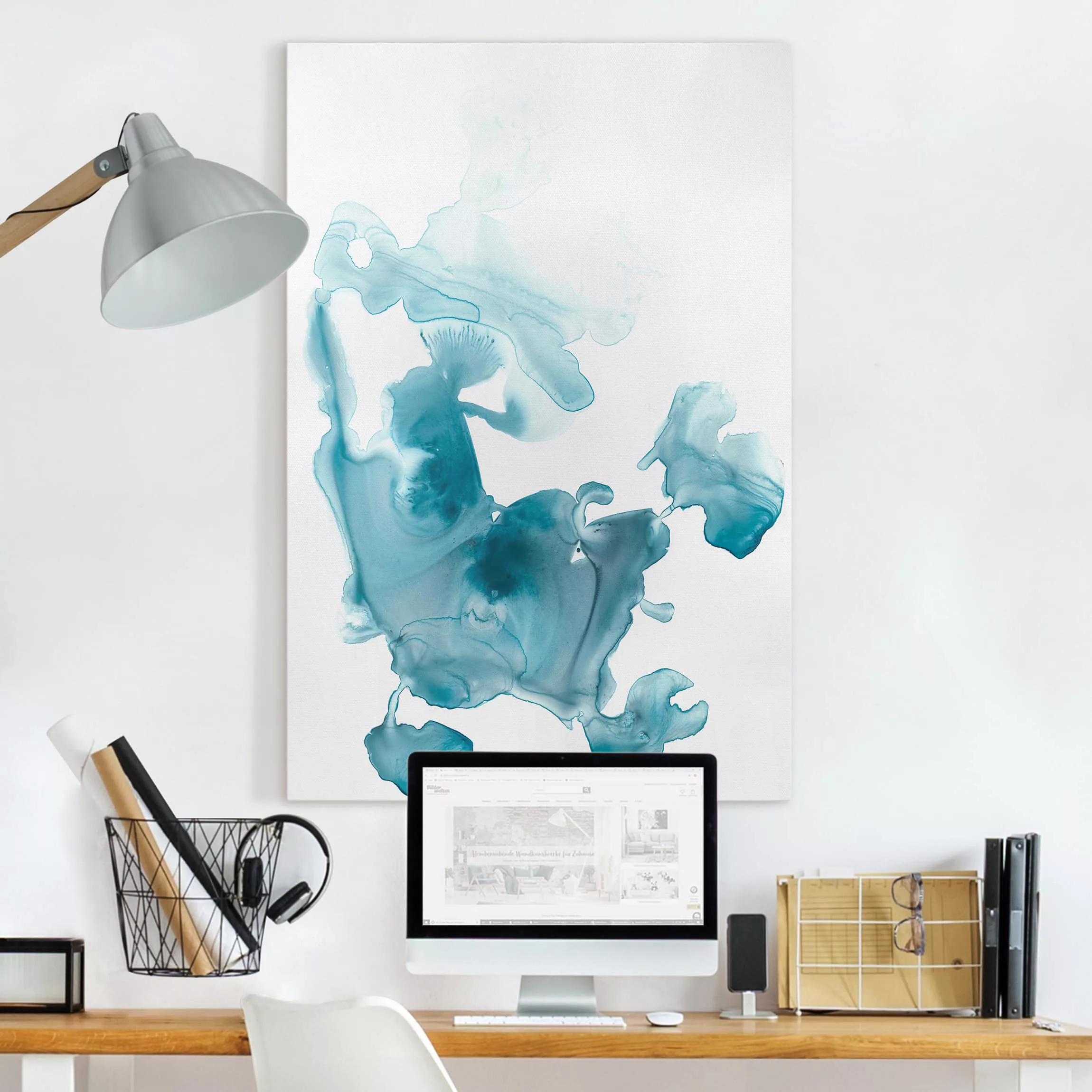 Leinwandbild Abstrakt - Hochformat Aquamarin im Dunst II günstig online kaufen